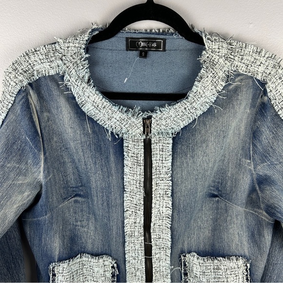 Minkas Chambray Tweed Cotton Blend Blue Full Zip Jacket Small - Picture 3 of 12